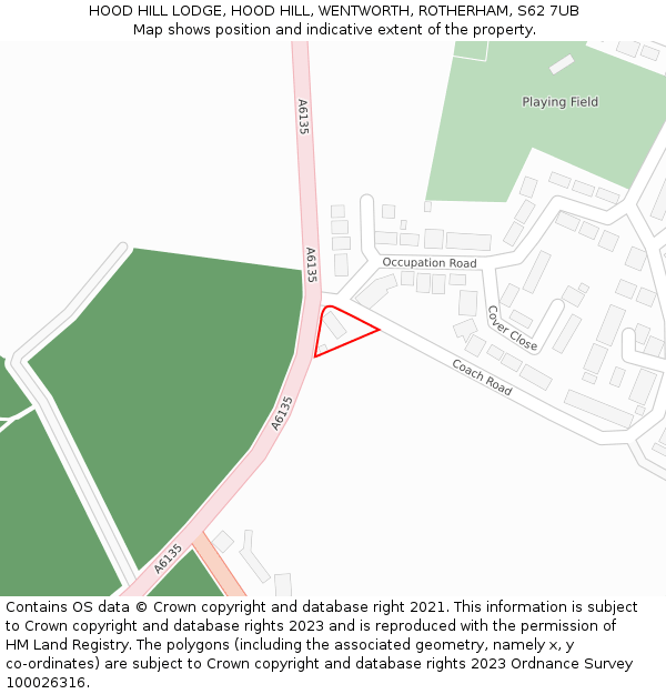 HOOD HILL LODGE, HOOD HILL, WENTWORTH, ROTHERHAM, S62 7UB: Location map and indicative extent of plot