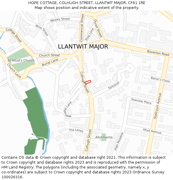HOPE COTTAGE, COLHUGH STREET, LLANTWIT MAJOR, CF61 1RE: Location map and indicative extent of plot