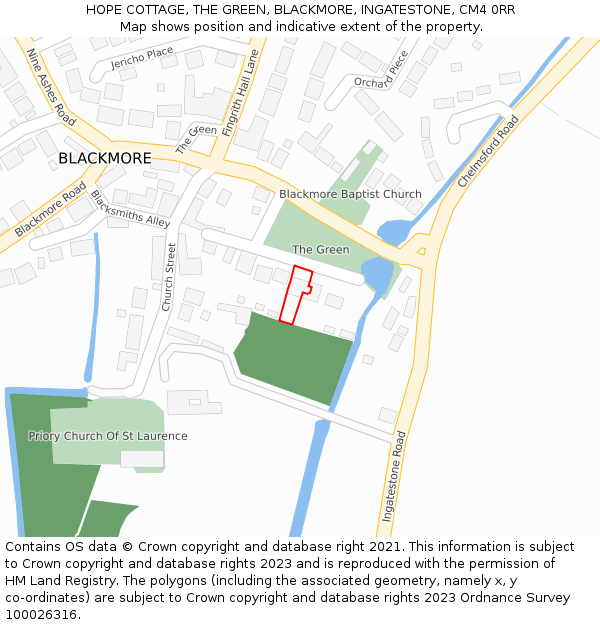 HOPE COTTAGE, THE GREEN, BLACKMORE, INGATESTONE, CM4 0RR: Location map and indicative extent of plot