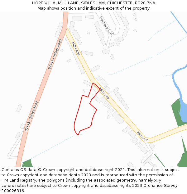 HOPE VILLA, MILL LANE, SIDLESHAM, CHICHESTER, PO20 7NA: Location map and indicative extent of plot