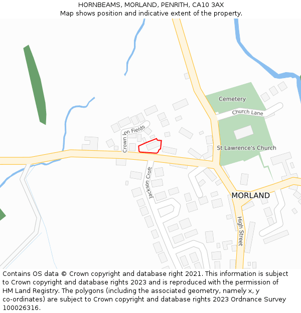 HORNBEAMS, MORLAND, PENRITH, CA10 3AX: Location map and indicative extent of plot