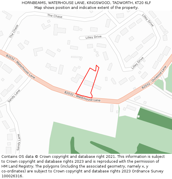 HORNBEAMS, WATERHOUSE LANE, KINGSWOOD, TADWORTH, KT20 6LF: Location map and indicative extent of plot