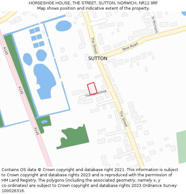 HORSESHOE HOUSE, THE STREET, SUTTON, NORWICH, NR12 9RF: Location map and indicative extent of plot