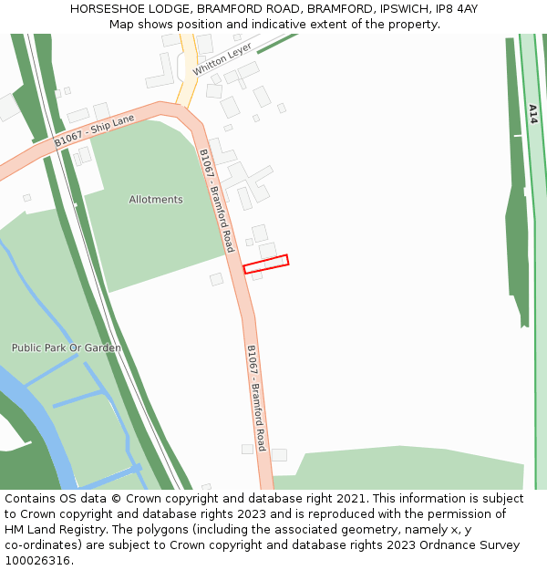 HORSESHOE LODGE, BRAMFORD ROAD, BRAMFORD, IPSWICH, IP8 4AY: Location map and indicative extent of plot