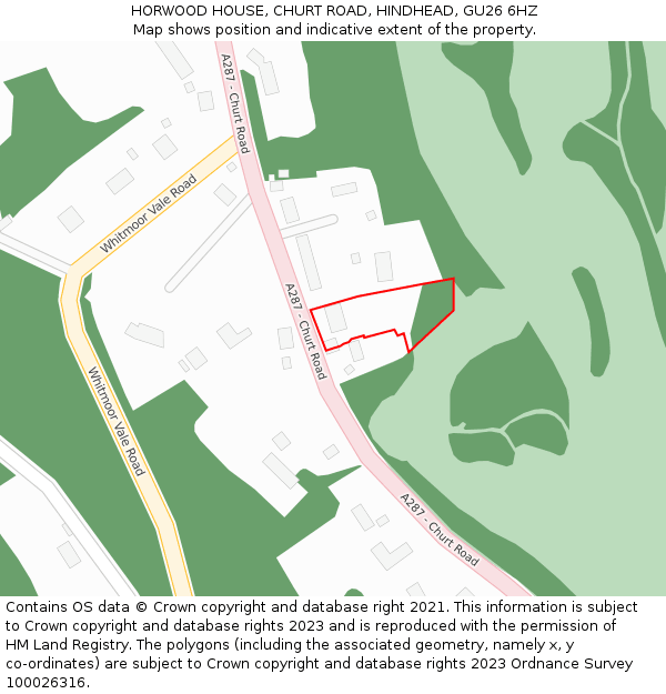 HORWOOD HOUSE, CHURT ROAD, HINDHEAD, GU26 6HZ: Location map and indicative extent of plot