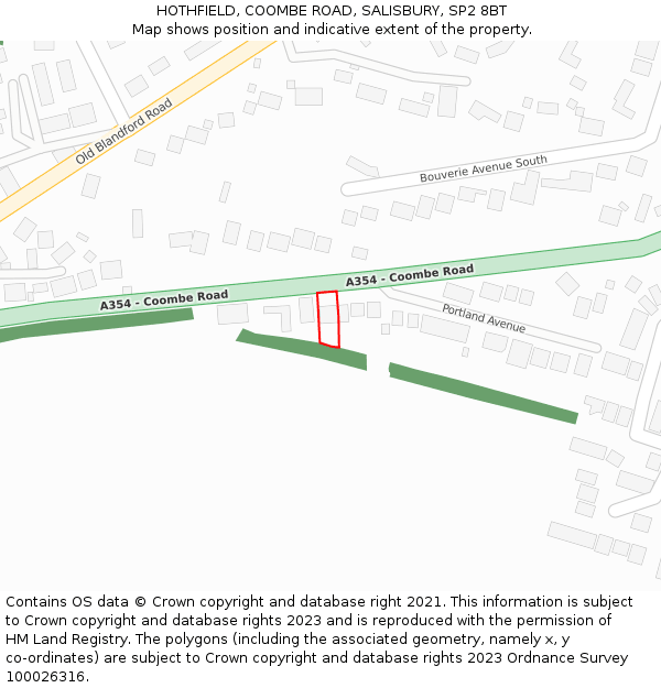 HOTHFIELD, COOMBE ROAD, SALISBURY, SP2 8BT: Location map and indicative extent of plot