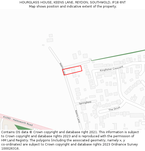HOURGLASS HOUSE, KEENS LANE, REYDON, SOUTHWOLD, IP18 6NT: Location map and indicative extent of plot