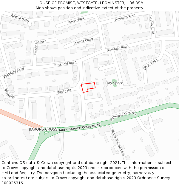 HOUSE OF PROMISE, WESTGATE, LEOMINSTER, HR6 8SA: Location map and indicative extent of plot