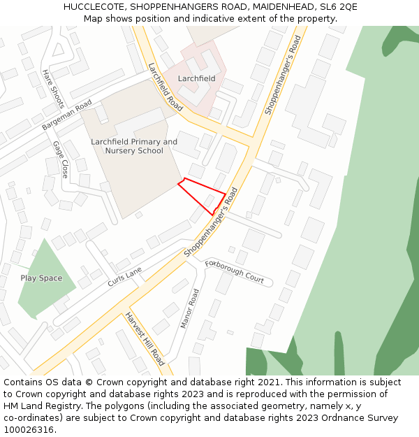 HUCCLECOTE, SHOPPENHANGERS ROAD, MAIDENHEAD, SL6 2QE: Location map and indicative extent of plot