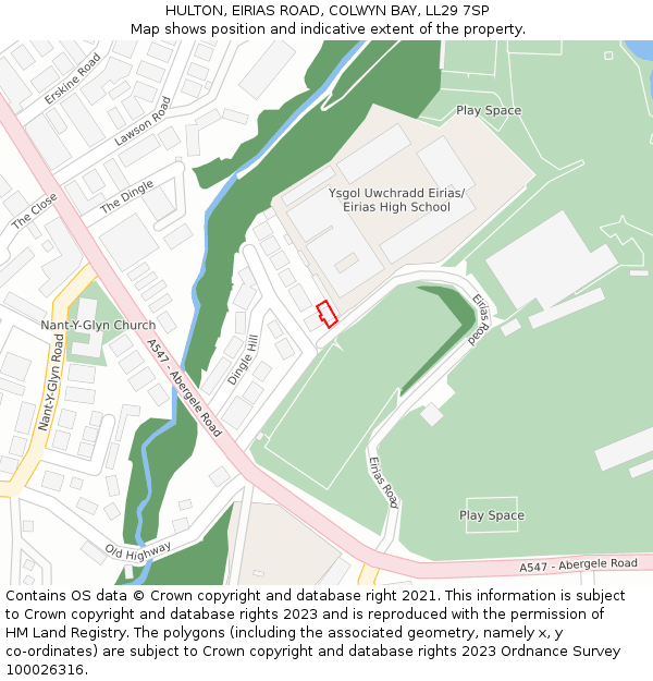 HULTON, EIRIAS ROAD, COLWYN BAY, LL29 7SP: Location map and indicative extent of plot