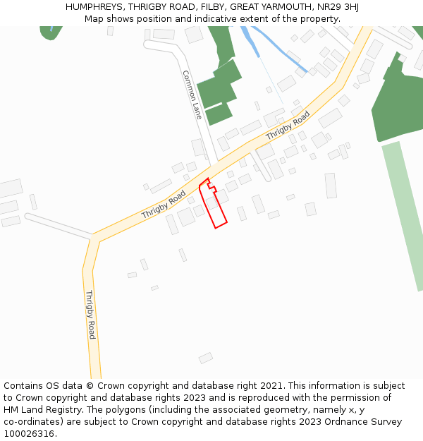 HUMPHREYS, THRIGBY ROAD, FILBY, GREAT YARMOUTH, NR29 3HJ: Location map and indicative extent of plot