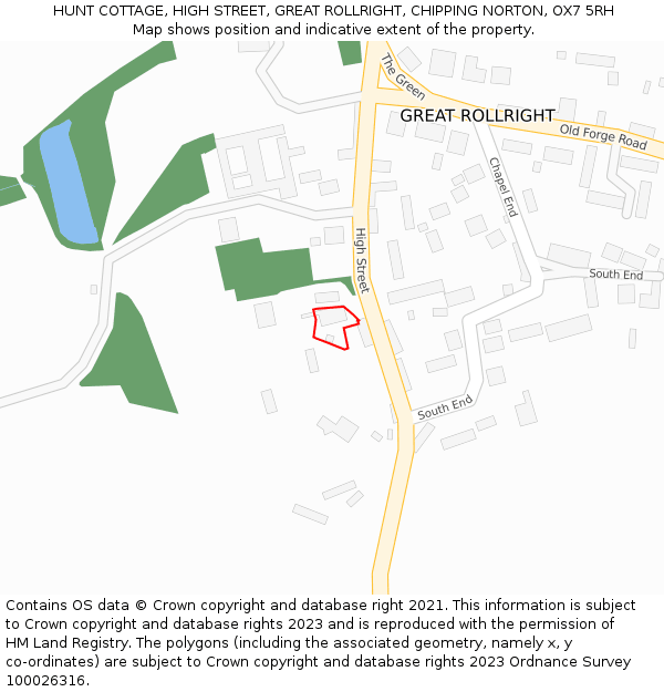HUNT COTTAGE, HIGH STREET, GREAT ROLLRIGHT, CHIPPING NORTON, OX7 5RH: Location map and indicative extent of plot