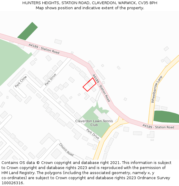 HUNTERS HEIGHTS, STATION ROAD, CLAVERDON, WARWICK, CV35 8PH: Location map and indicative extent of plot