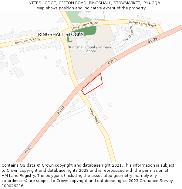 HUNTERS LODGE, OFFTON ROAD, RINGSHALL, STOWMARKET, IP14 2QA: Location map and indicative extent of plot