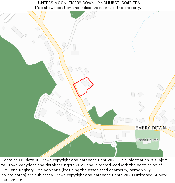 HUNTERS MOON, EMERY DOWN, LYNDHURST, SO43 7EA: Location map and indicative extent of plot