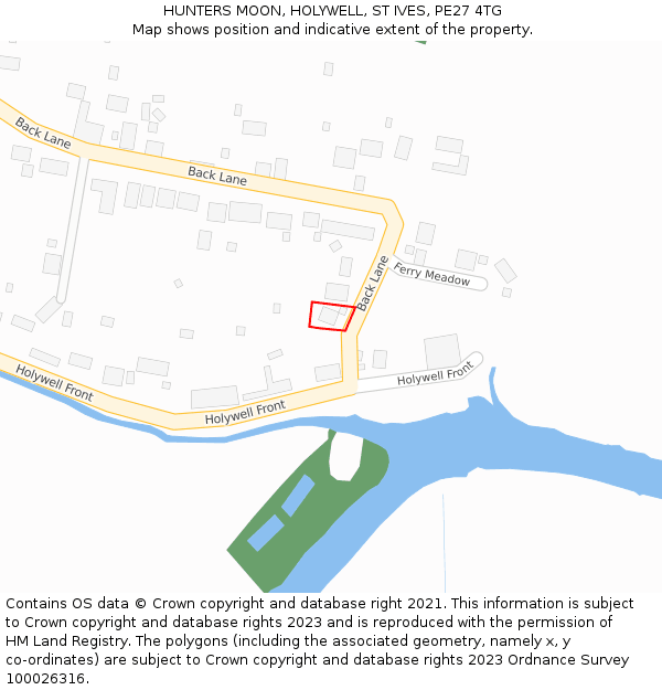 HUNTERS MOON, HOLYWELL, ST IVES, PE27 4TG: Location map and indicative extent of plot