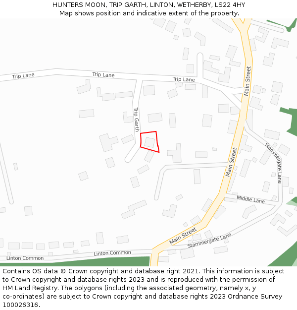 HUNTERS MOON, TRIP GARTH, LINTON, WETHERBY, LS22 4HY: Location map and indicative extent of plot