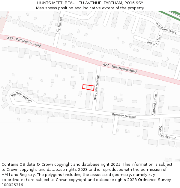 HUNTS MEET, BEAULIEU AVENUE, FAREHAM, PO16 9SY: Location map and indicative extent of plot