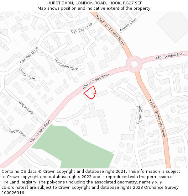 HURST BARN, LONDON ROAD, HOOK, RG27 9EF: Location map and indicative extent of plot