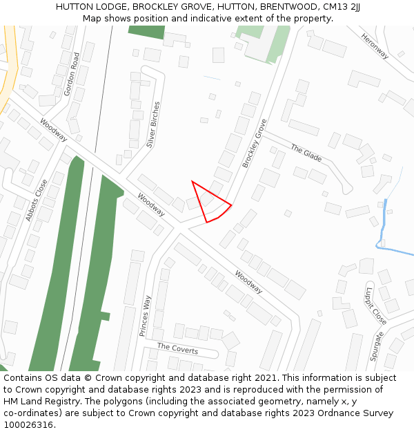 HUTTON LODGE, BROCKLEY GROVE, HUTTON, BRENTWOOD, CM13 2JJ: Location map and indicative extent of plot