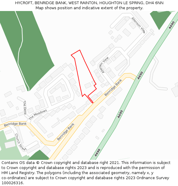 HYCROFT, BENRIDGE BANK, WEST RAINTON, HOUGHTON LE SPRING, DH4 6NN: Location map and indicative extent of plot