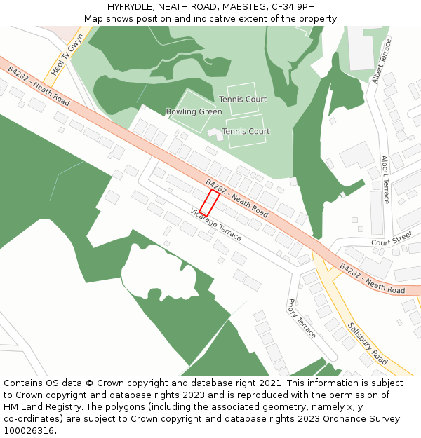 HYFRYDLE, NEATH ROAD, MAESTEG, CF34 9PH: Location map and indicative extent of plot