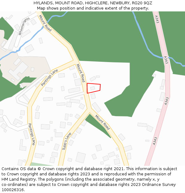 HYLANDS, MOUNT ROAD, HIGHCLERE, NEWBURY, RG20 9QZ: Location map and indicative extent of plot
