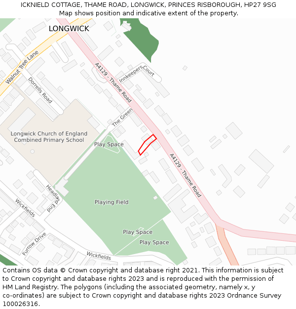 ICKNIELD COTTAGE, THAME ROAD, LONGWICK, PRINCES RISBOROUGH, HP27 9SG: Location map and indicative extent of plot