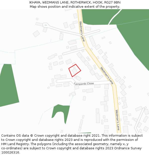 IKHAYA, WEDMANS LANE, ROTHERWICK, HOOK, RG27 9BN: Location map and indicative extent of plot