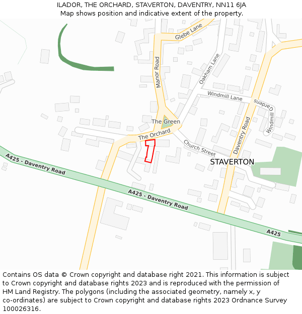 ILADOR, THE ORCHARD, STAVERTON, DAVENTRY, NN11 6JA: Location map and indicative extent of plot