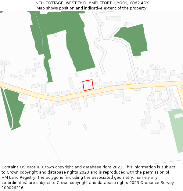 INCH COTTAGE, WEST END, AMPLEFORTH, YORK, YO62 4DX: Location map and indicative extent of plot