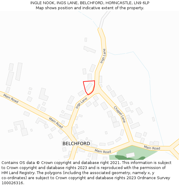 INGLE NOOK, INGS LANE, BELCHFORD, HORNCASTLE, LN9 6LP: Location map and indicative extent of plot