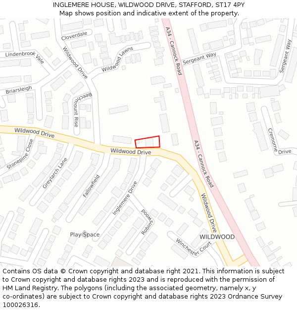 INGLEMERE HOUSE, WILDWOOD DRIVE, STAFFORD, ST17 4PY: Location map and indicative extent of plot