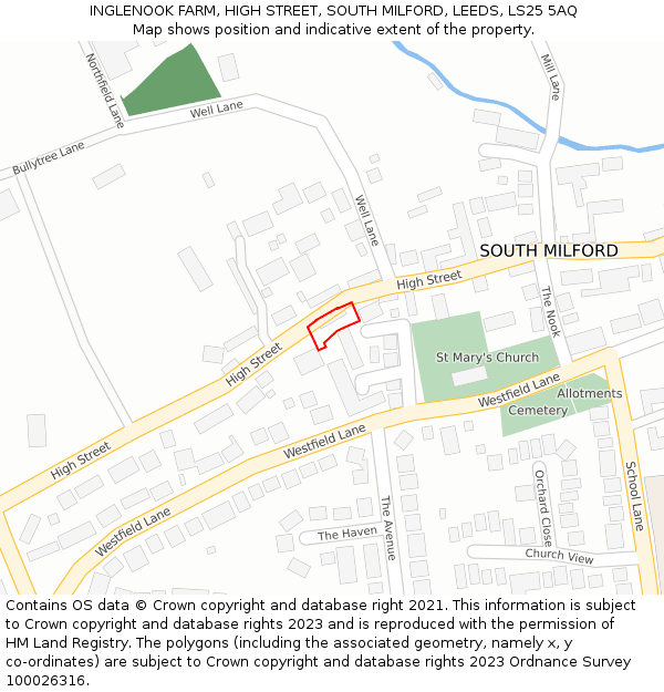INGLENOOK FARM, HIGH STREET, SOUTH MILFORD, LEEDS, LS25 5AQ: Location map and indicative extent of plot