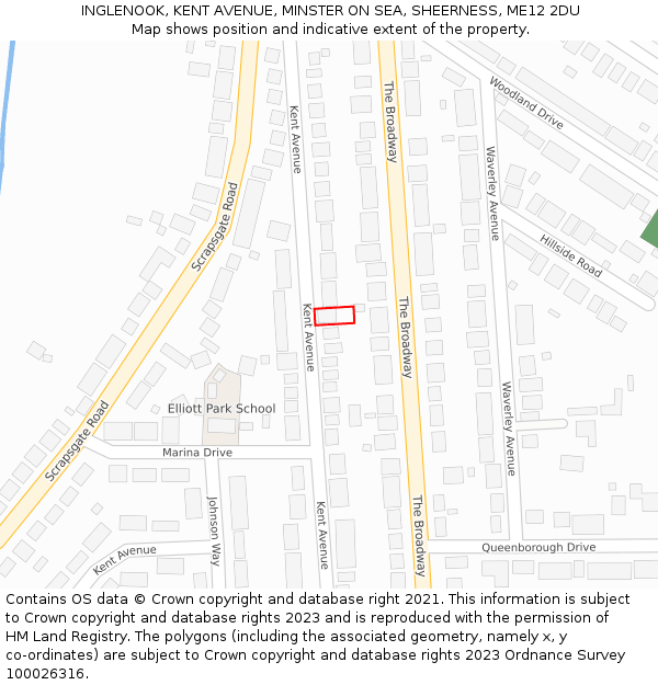 INGLENOOK, KENT AVENUE, MINSTER ON SEA, SHEERNESS, ME12 2DU: Location map and indicative extent of plot