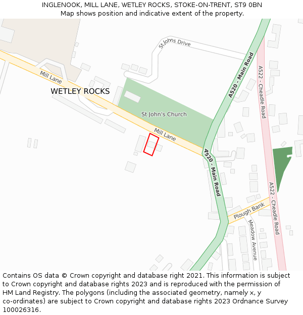 INGLENOOK, MILL LANE, WETLEY ROCKS, STOKE-ON-TRENT, ST9 0BN: Location map and indicative extent of plot