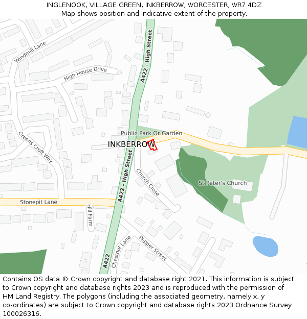 INGLENOOK, VILLAGE GREEN, INKBERROW, WORCESTER, WR7 4DZ: Location map and indicative extent of plot