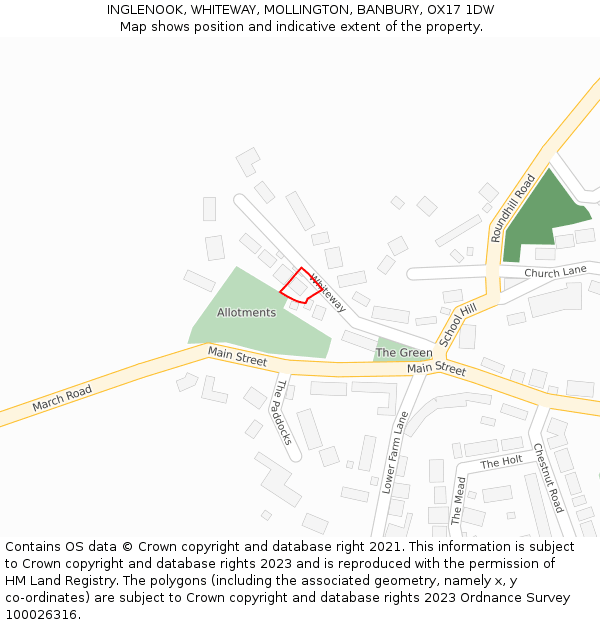 INGLENOOK, WHITEWAY, MOLLINGTON, BANBURY, OX17 1DW: Location map and indicative extent of plot