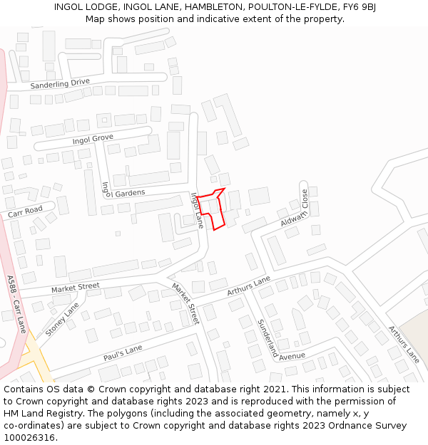 INGOL LODGE, INGOL LANE, HAMBLETON, POULTON-LE-FYLDE, FY6 9BJ: Location map and indicative extent of plot