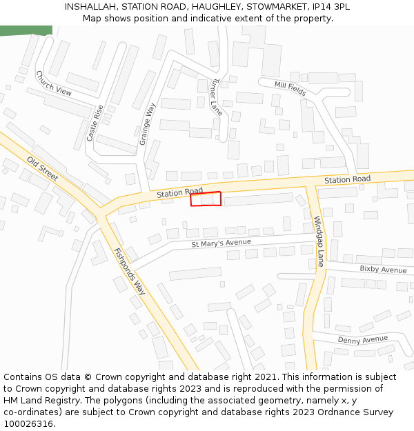 INSHALLAH, STATION ROAD, HAUGHLEY, STOWMARKET, IP14 3PL: Location map and indicative extent of plot