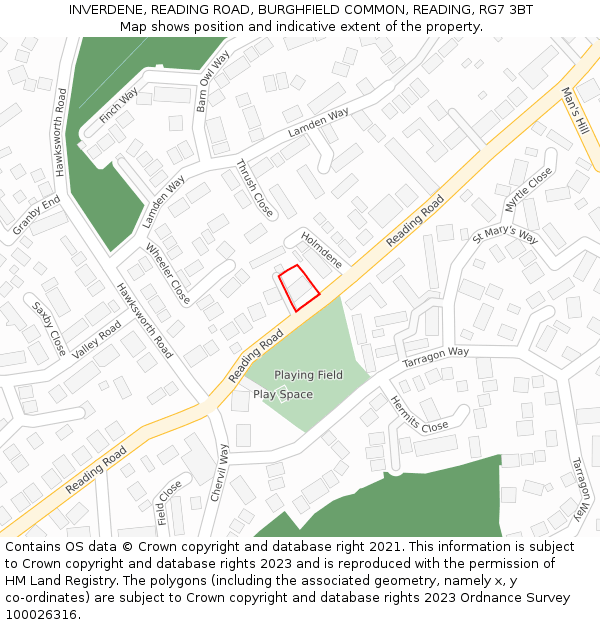 INVERDENE, READING ROAD, BURGHFIELD COMMON, READING, RG7 3BT: Location map and indicative extent of plot
