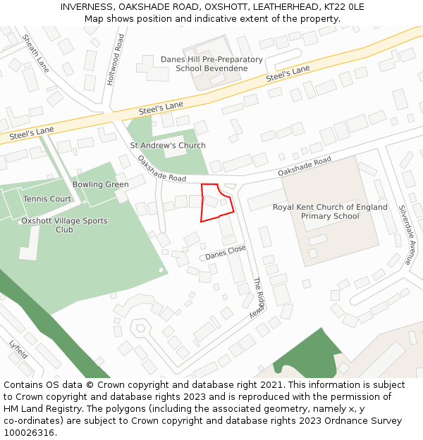 INVERNESS, OAKSHADE ROAD, OXSHOTT, LEATHERHEAD, KT22 0LE: Location map and indicative extent of plot