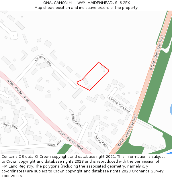 IONA, CANON HILL WAY, MAIDENHEAD, SL6 2EX: Location map and indicative extent of plot