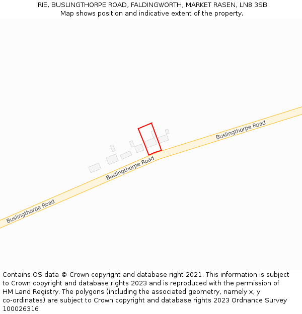 IRIE, BUSLINGTHORPE ROAD, FALDINGWORTH, MARKET RASEN, LN8 3SB: Location map and indicative extent of plot