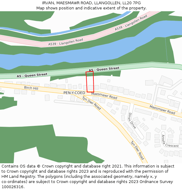 IRVAN, MAESMAWR ROAD, LLANGOLLEN, LL20 7PG: Location map and indicative extent of plot