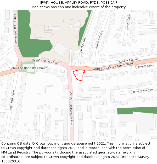 IRWIN HOUSE, APPLEY ROAD, RYDE, PO33 1NF: Location map and indicative extent of plot