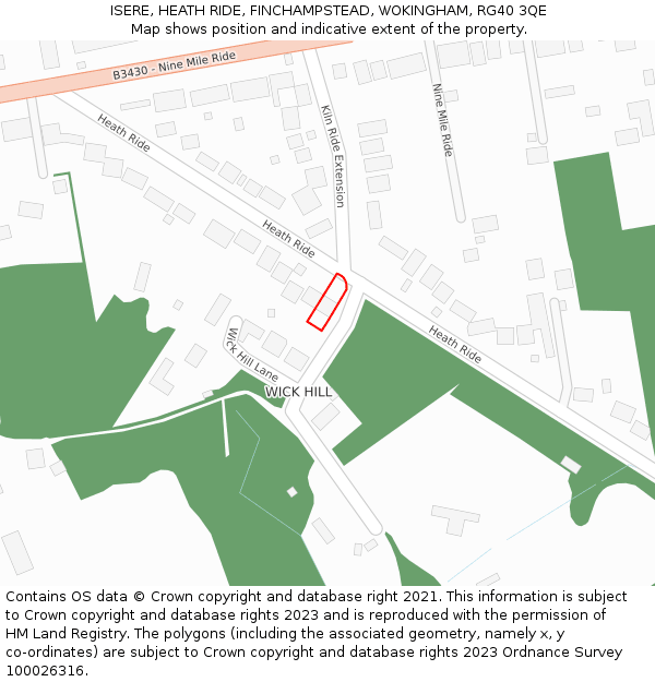 ISERE, HEATH RIDE, FINCHAMPSTEAD, WOKINGHAM, RG40 3QE: Location map and indicative extent of plot