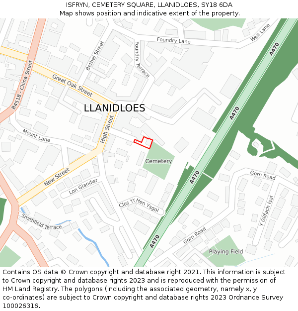 ISFRYN, CEMETERY SQUARE, LLANIDLOES, SY18 6DA: Location map and indicative extent of plot