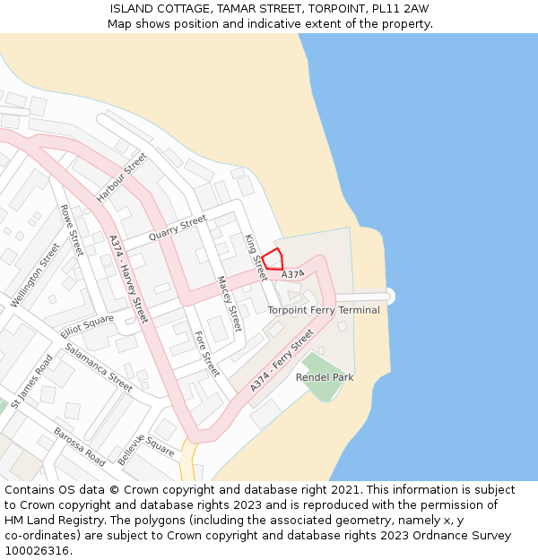 ISLAND COTTAGE, TAMAR STREET, TORPOINT, PL11 2AW: Location map and indicative extent of plot