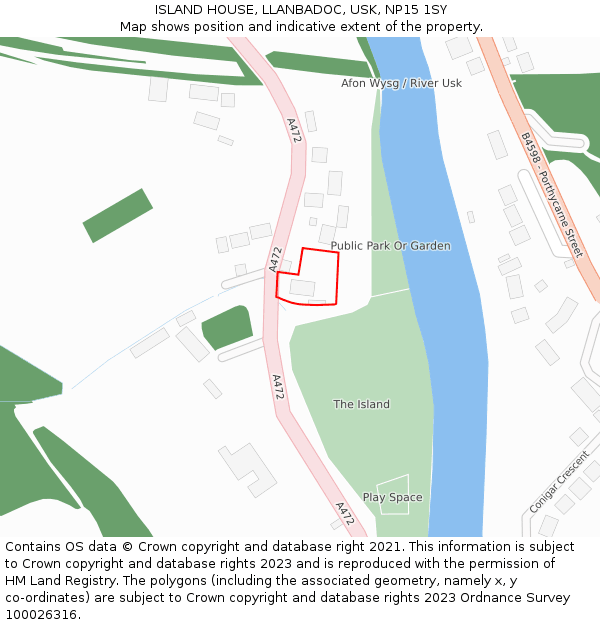 ISLAND HOUSE, LLANBADOC, USK, NP15 1SY: Location map and indicative extent of plot